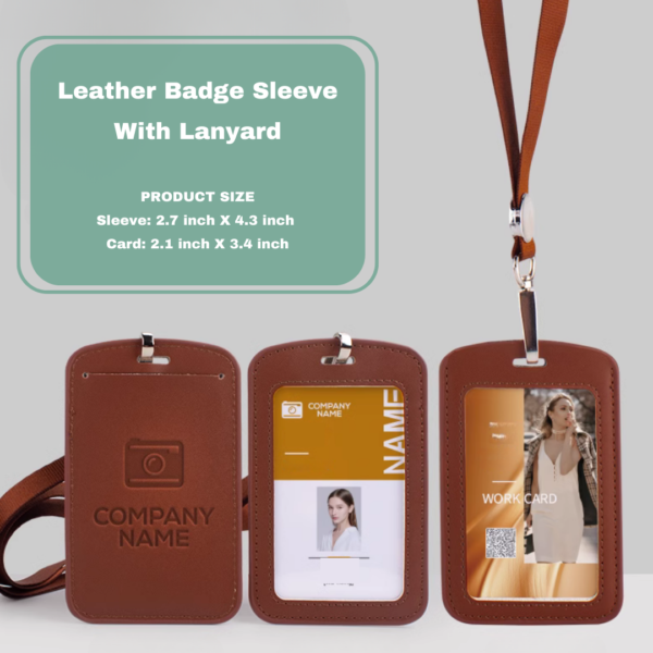 Leather Badge Card Sleeve With Lanyard Metal Flat Buckle With Custom Logo