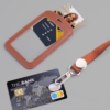Leather Badge Card Sleeve With Lanyard Metal Flat Buckle With Custom Logo